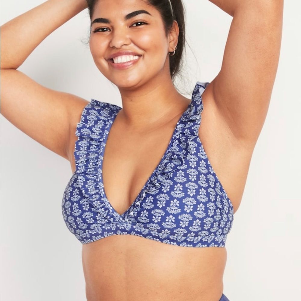 Ruffled Bikini Swim suite Top for Women Seaborne Floral Blue New Old Navy - Picture 7 of 11
